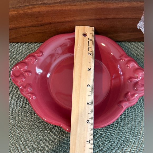 Haeger USA Red Pottery Handled Oval Bowl #223 Scroll Design on Handles 8.25x6.25 - Picture 4 of 4